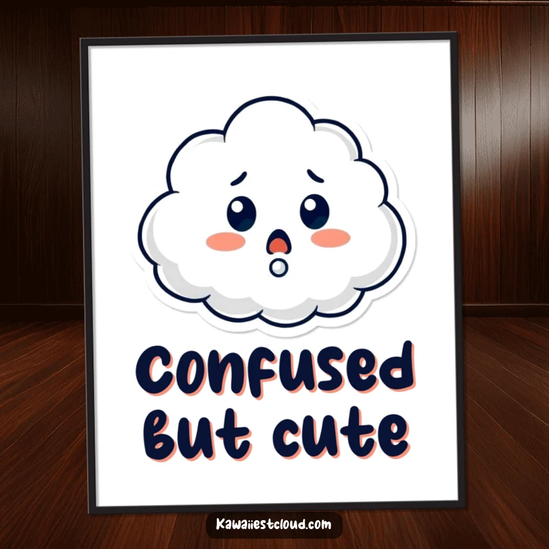 Funny poster showing a surprised cloud character with a large, prominent question mark, creating a humorous and thought-provoking visual.