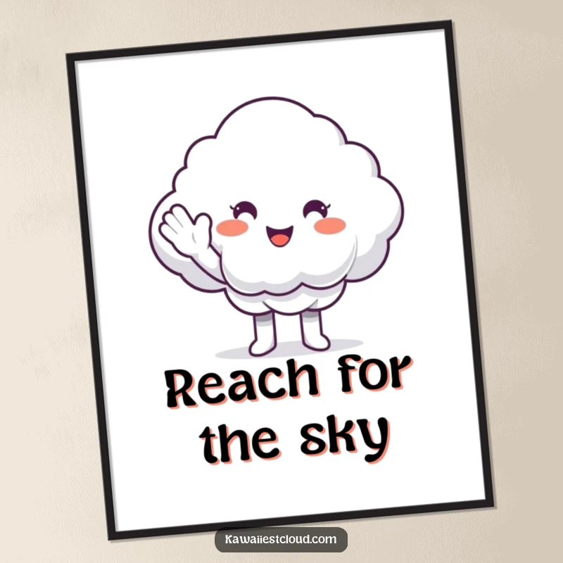 Funny Poster: A smiling cloud character offering a fluffy cloud a celebratory high-five in a sky setting.