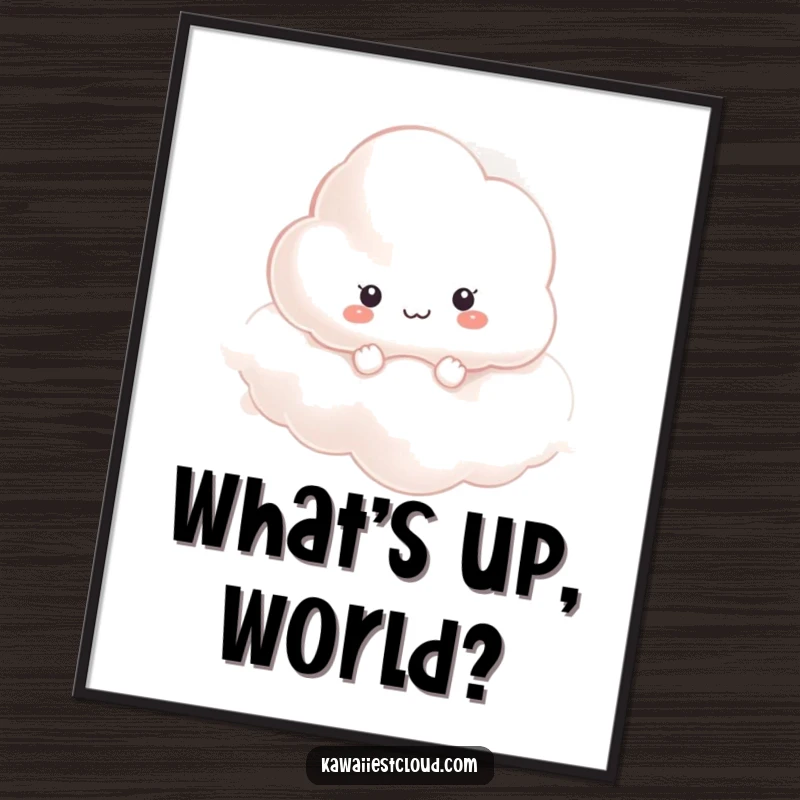 Funny curious cloud character peeking through swirling mist on an intriguing poster, perfect for art lovers.