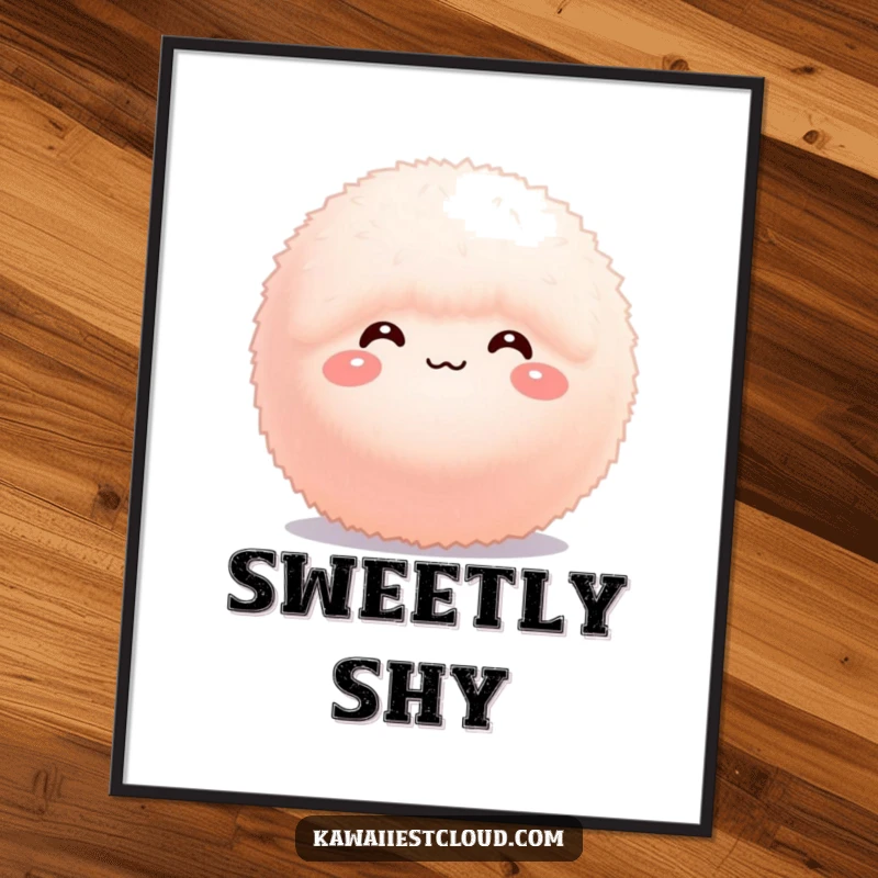 Funny Poster: A small, fluffy sphere with a sweet, bashful expression, creating a focal point of adorable shyness.
