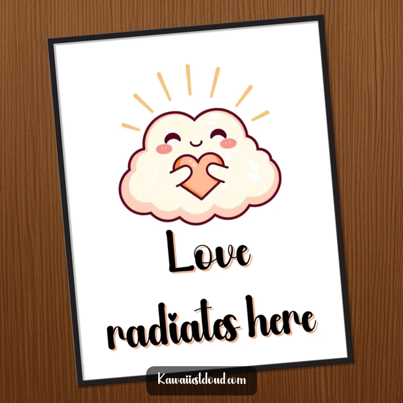 Funny heart-shaped cloud poster radiating warmth and love, creating a cozy and inviting atmosphere.