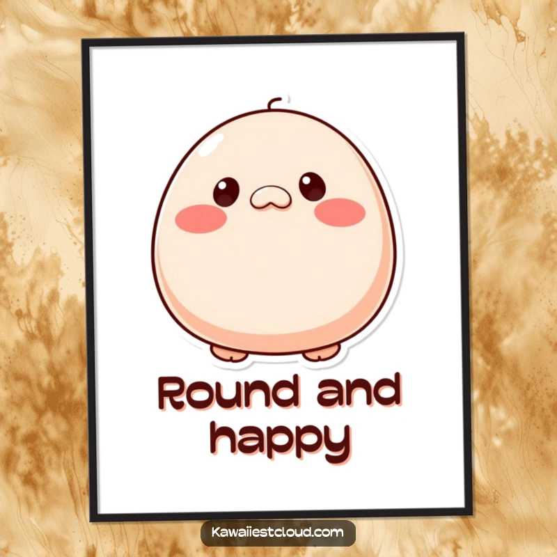 Funny plump, round character with tiny button eyes and rosy cheeks, an endearing art print for adding charm. A cute gift.