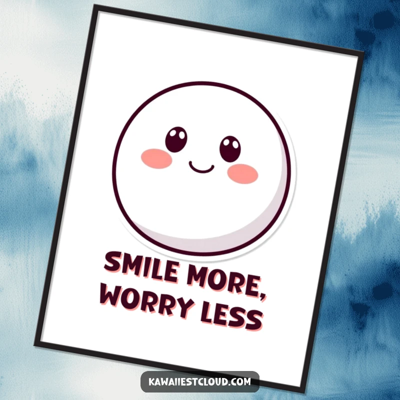 Funny rounded character poster with two dot eyes and a curved smile, bringing simple joy and cheerful humor to any wall space.