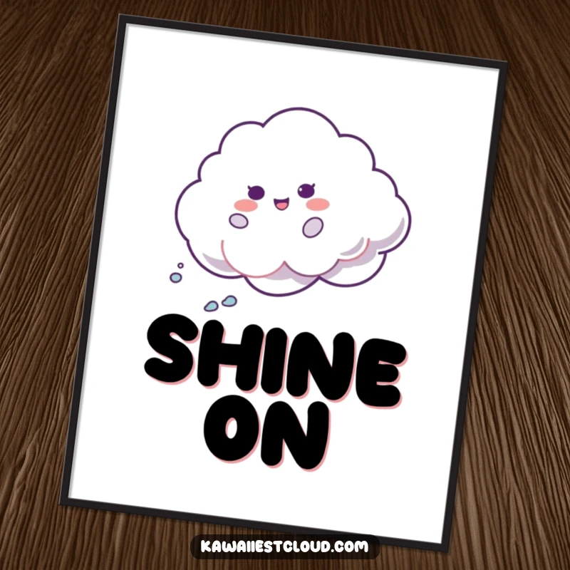 Funny Shimmer Cloud Poster: A delightful cloud character performs a playful spin, casting an iridescent shimmer. Great funny wall decor.