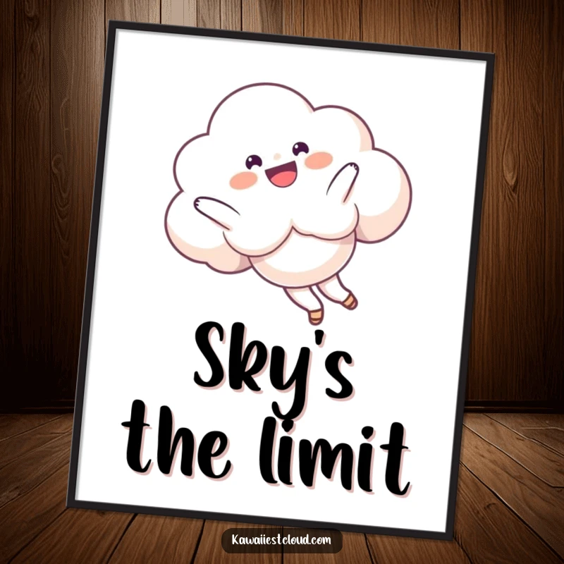 Funny Poster capturing a delighted cloud character performing a playful somersault in the sky, radiating pure energy and fun.