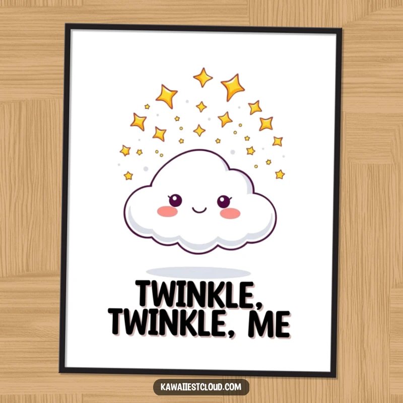 Funny poster of a cloud character happily letting loose a shower of tiny, twinkling, and sparkling stars.