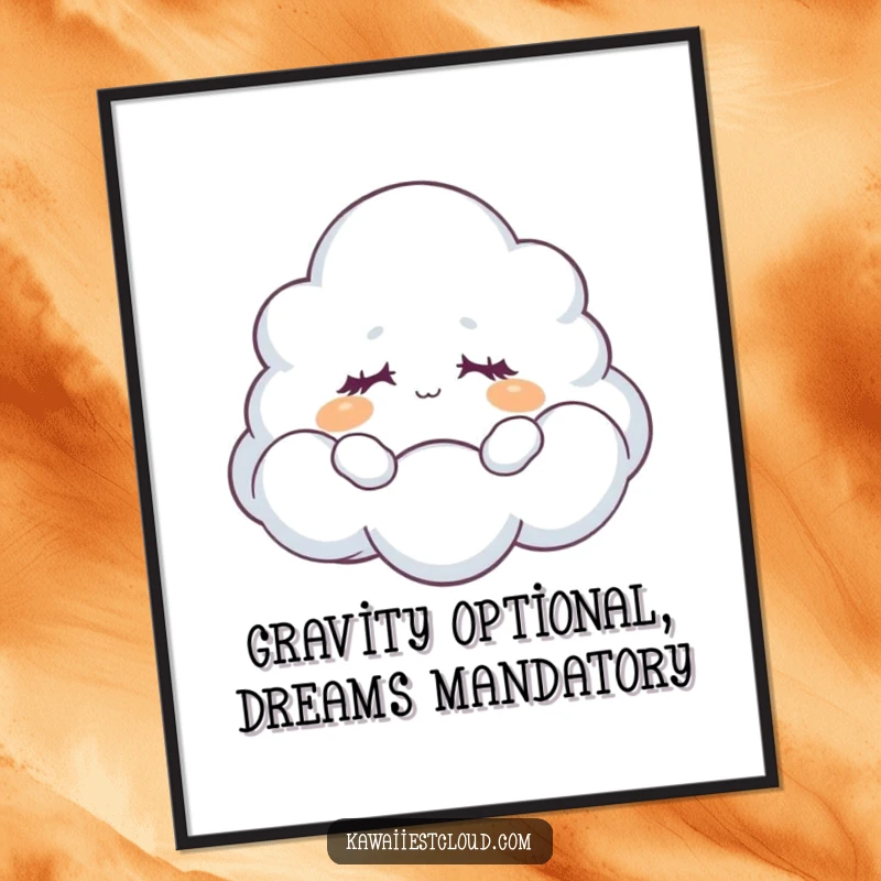 Funny Poster: A dreamy cloud character floats peacefully with closed eyes, creating a serene and calming visual.