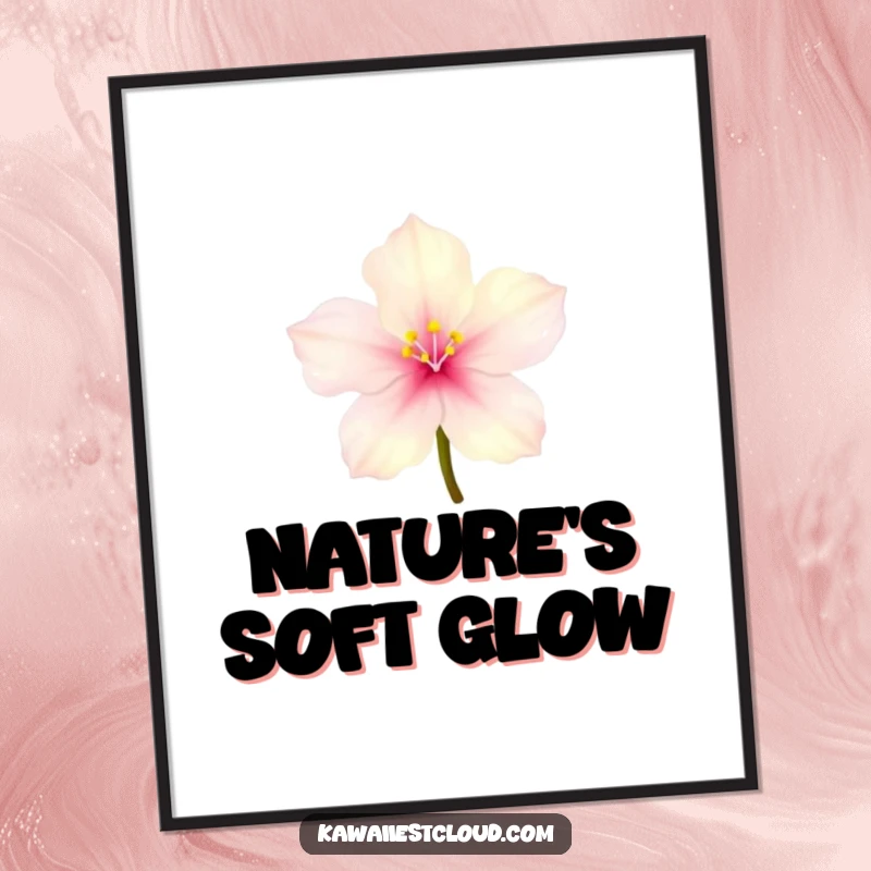 Funny tiny glowing blossom poster with delicate translucent petals, creating enchanting and humorous wall art.