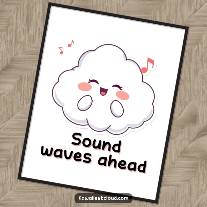 Funny poster art of a cheerful cloud serenading with a song, adding a splash of musical happiness to any wall space.