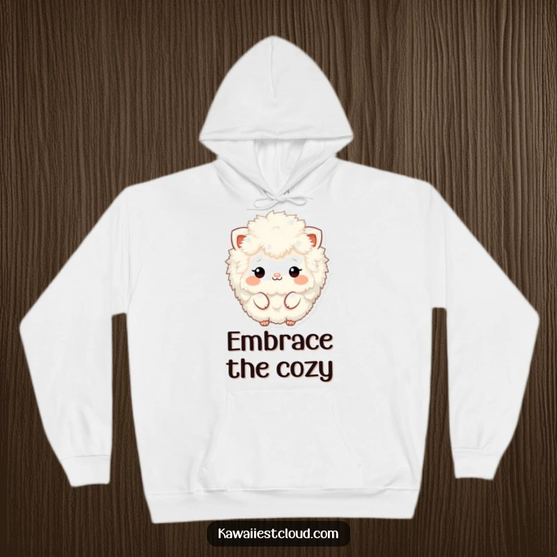 Funny fluffy, textured character hoodie with minimalistic features, providing cozy warmth and a touch of whimsical, artistic humor.
