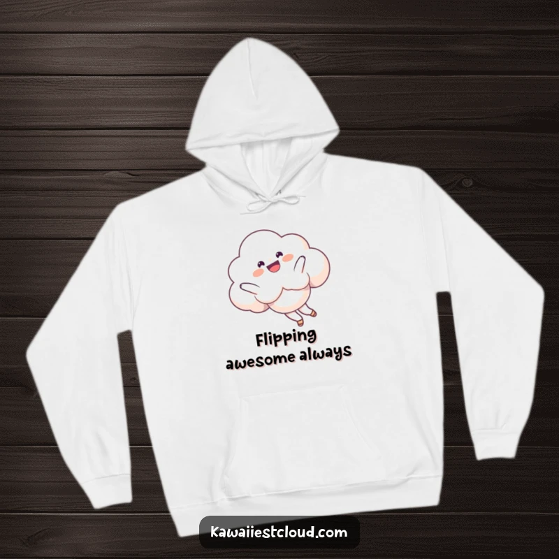 Funny Hoodie featuring a delighted cloud character performing a playful somersault in the sky, offering warmth and whimsical fun.