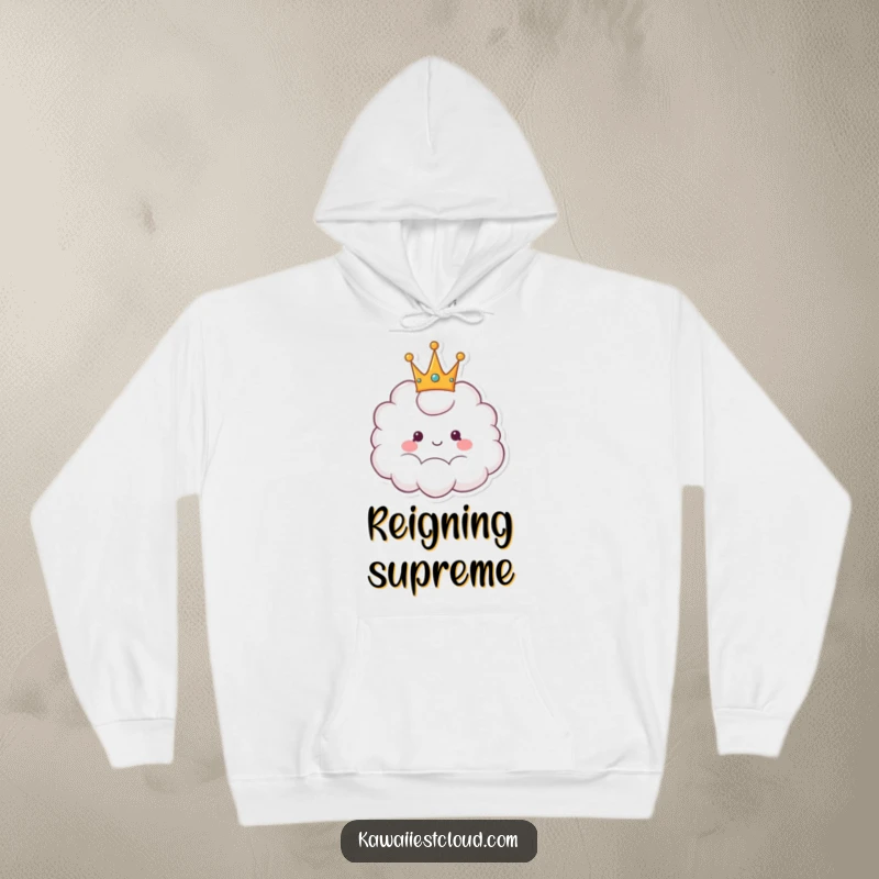 Funny hoodie featuring a smiling cloud wearing a fluffy crown, offering a blend of royal charm and comical comfort.