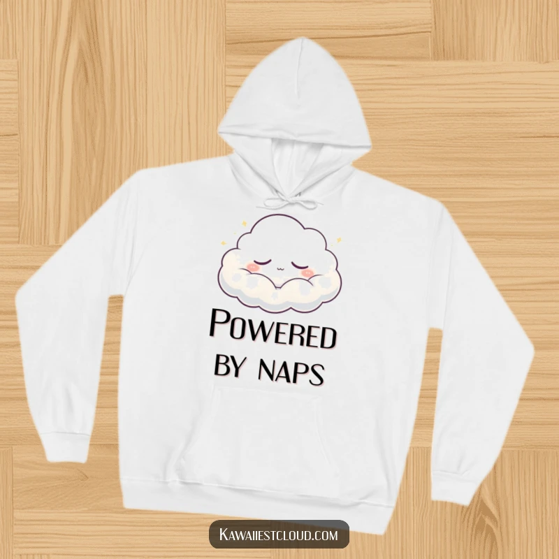 Funny Hoodie: A serene, glowing cloud character peacefully drifting, radiating soft light, offering cozy comfort and humorous charm.