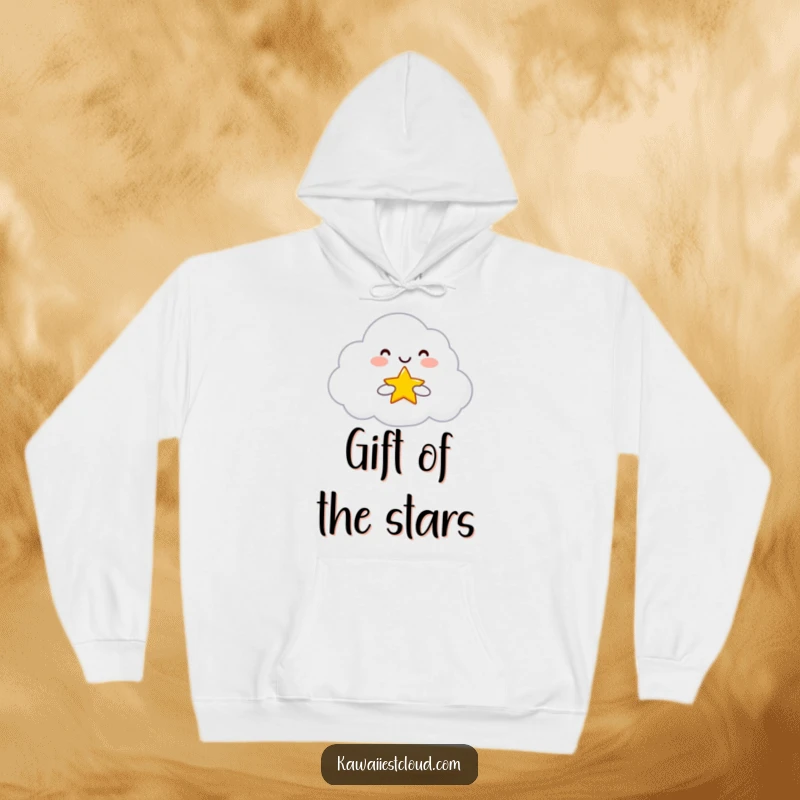 Funny Hoodie featuring a smiling cloud character holding and offering a tiny, bright star, perfect for cozy generosity.