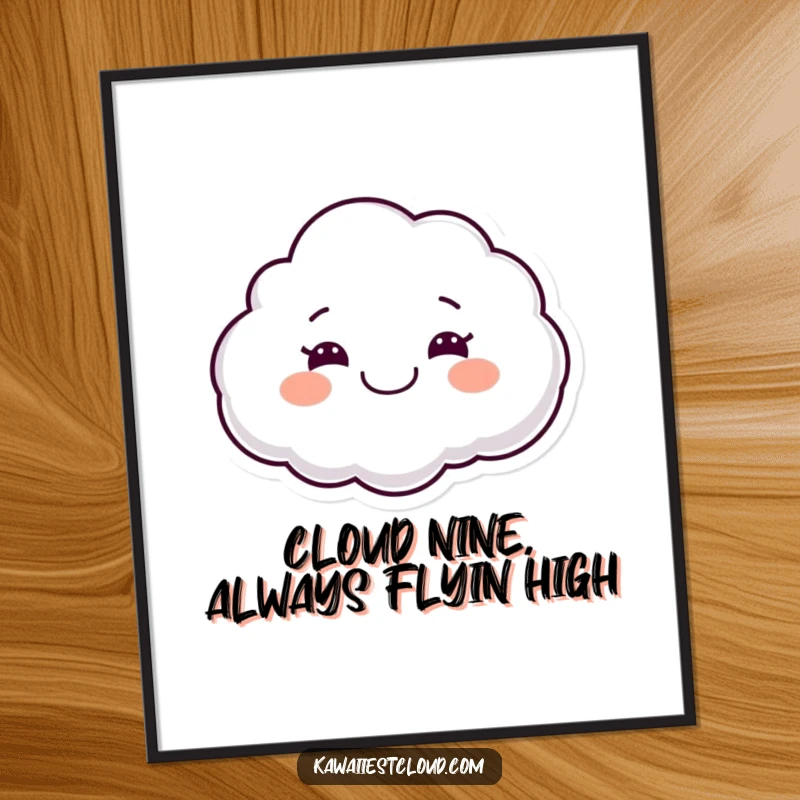 Funny Free Printable Wall Art: A jubilant cloud character floats with a massive, beaming grin, radiating happiness and good vibes.