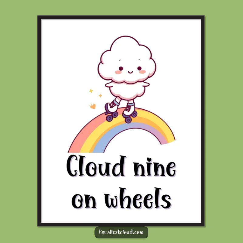 Funny Free Printable Wall Art: Roller Skating Cloud on Rainbow, Downloadable Decor Gift!