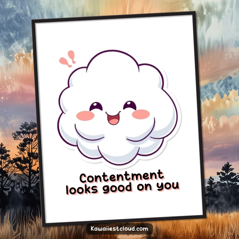 Funny Free Printable Wall Art: A cheerful cloud character sighs happily, radiating positivity and lightheartedness, a mood-boosting downloadable.