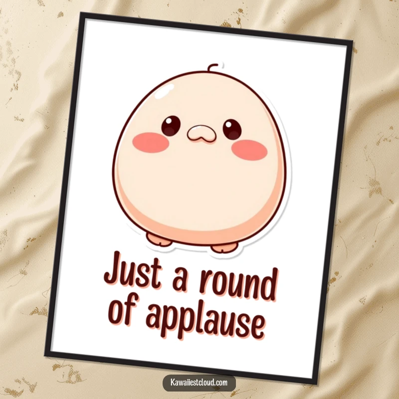 Funny Free Printable Wall Art: Plump round character with button eyes and rosy cheeks, a downloadable piece of cute decor.