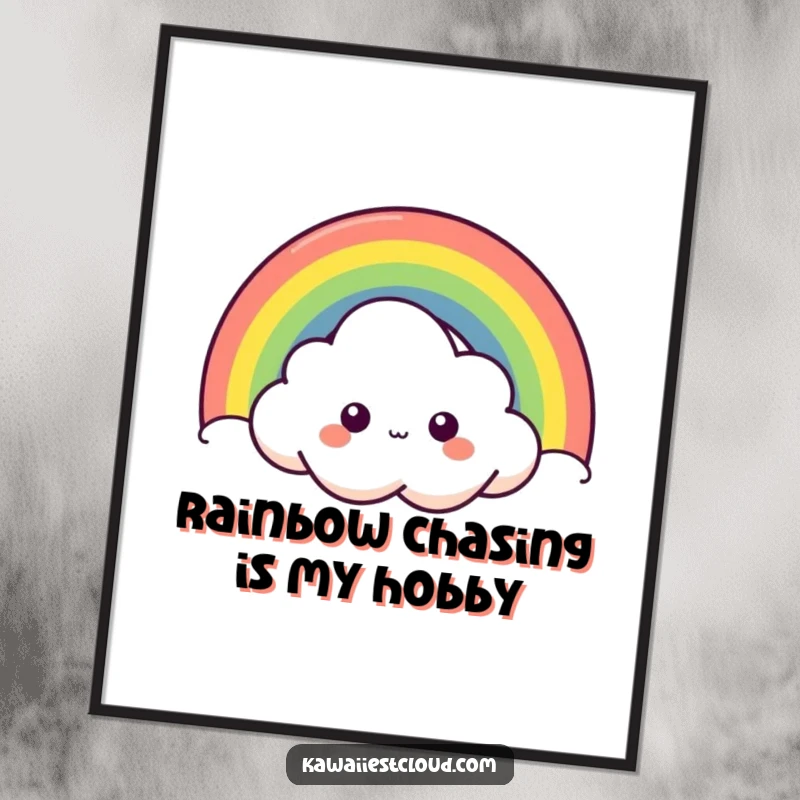Funny Free Printable Wall Art showing a curious cloud character peeking from behind a bright, cheerful rainbow.