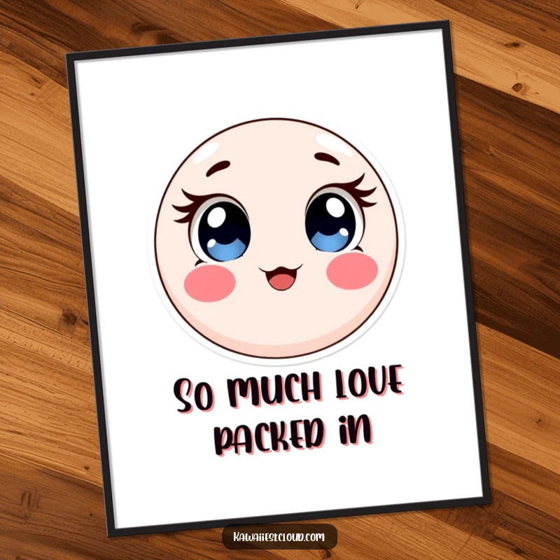 Funny Free Printable Wall Art: a round, soft character with large, captivating eyes and cute, rosy cheeks.