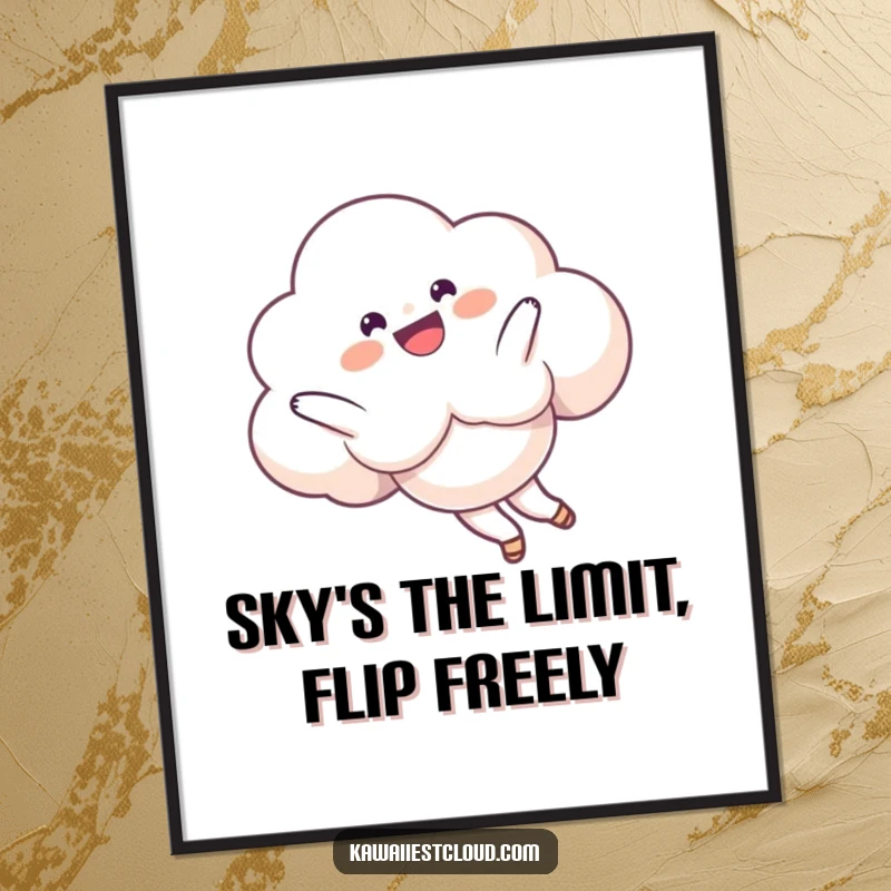 Funny Free Printable Wall Art: Delighted cloud character performing a playful somersault in the sky, adding whimsical energy to decor.
