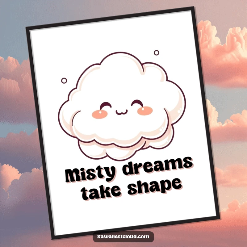 Funny Free Printable Wall Art: Giggling cloud character creating intricate whimsical shapes with its mist, adding an artistic touch.
