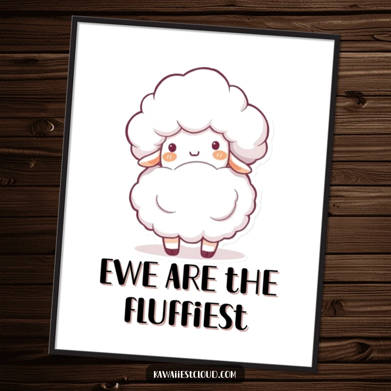 Funny Free Printable Wall Art: Playful Cloud Character Gently Bumps into a Soft, Fluffy White Sheep.