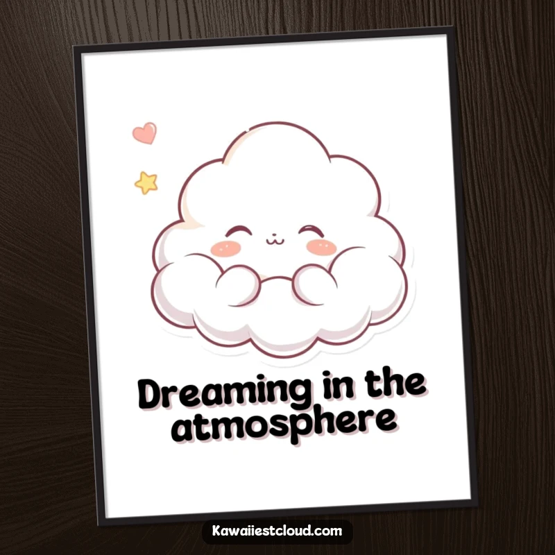Funny Free Printable Wall Art: Dreaming Cloud Character Floating Peacefully with Eyes Closed in blissful Serenity.