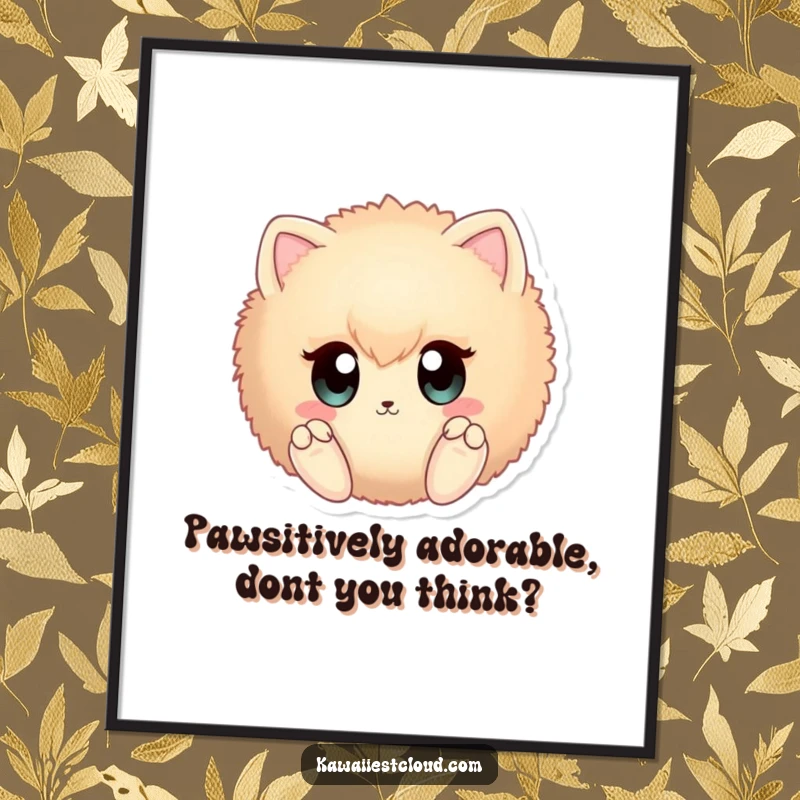 Funny Free Printable Wall Art depicting a curious, round, fuzzy creature with large eyes and tiny paws, a whimsical downloadable decor gift.