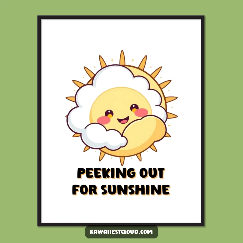 Funny Free Printable Wall Art: Cute Cloud Peeking Sun Downloadable Decor