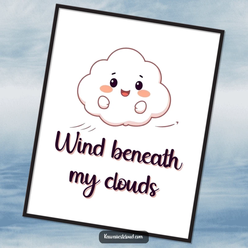Funny Free Printable Wall Art: A happy cloud smoothly surfs on a gentle gust of wind, radiating fun.