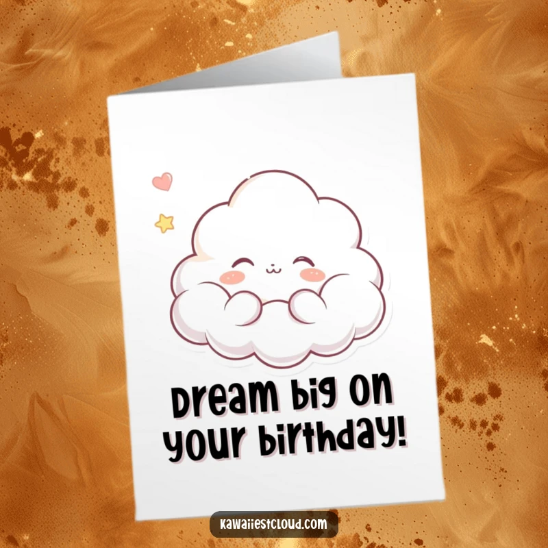 Funny Free Printable Birthday Card: Dreaming Cloud Character with a Peaceful Expression Floating Serene.