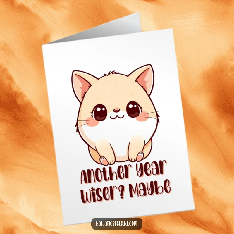 Funny Free Printable Birthday Card featuring a plump, curious character with big eyes and tiny paws, ready to celebrate.