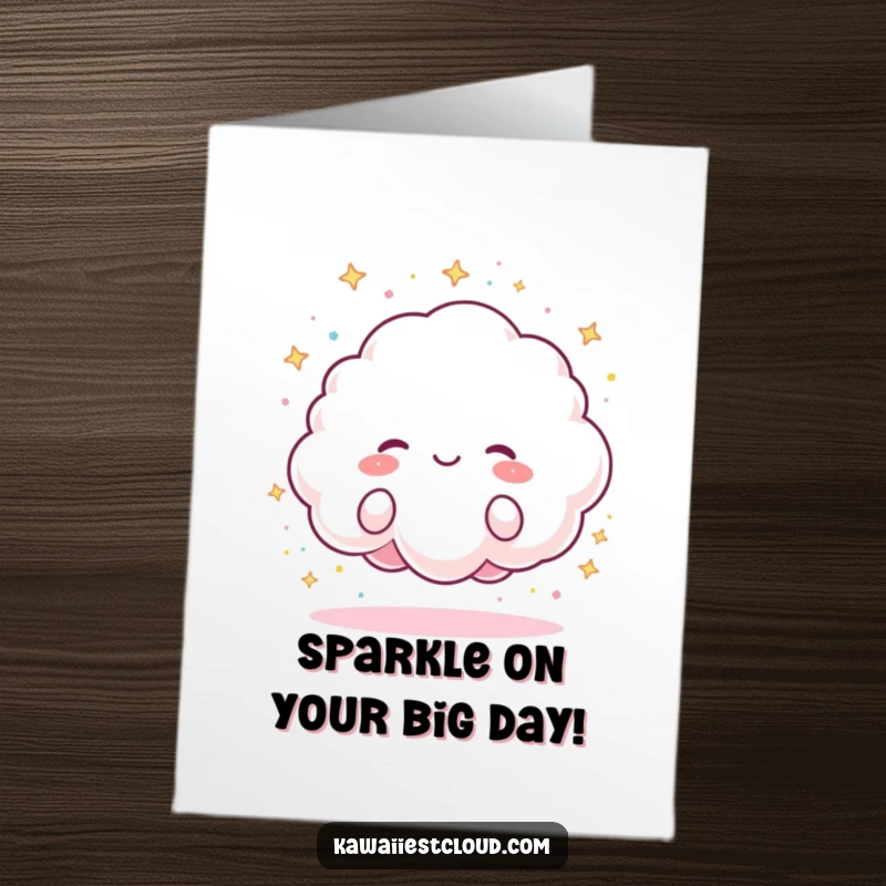 Funny Free Printable Birthday Card: Fluffy cloud character joyfully raining colorful sparkles, perfect for a whimsical celebration.