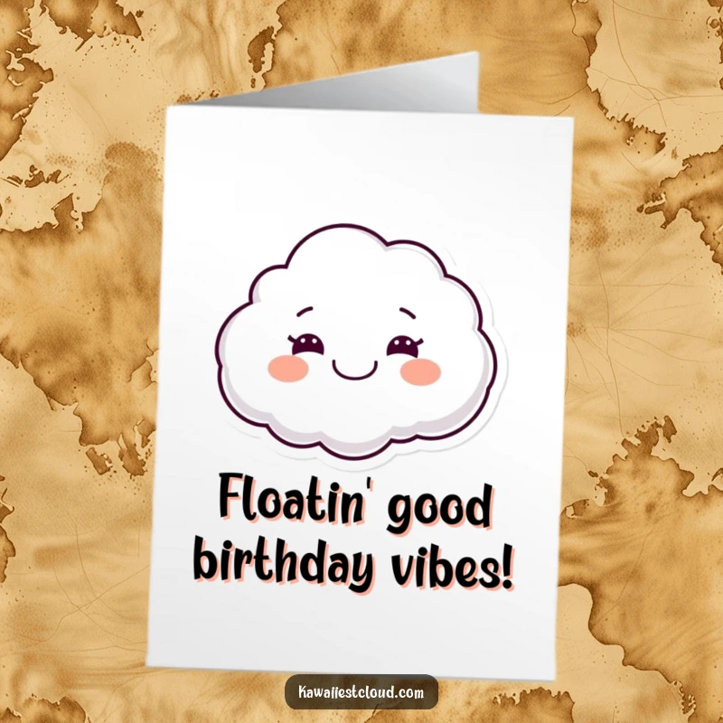 Funny Free Printable Birthday Card: A grinning cloud character floating joyfully, spreading birthday cheer with a wide smile.