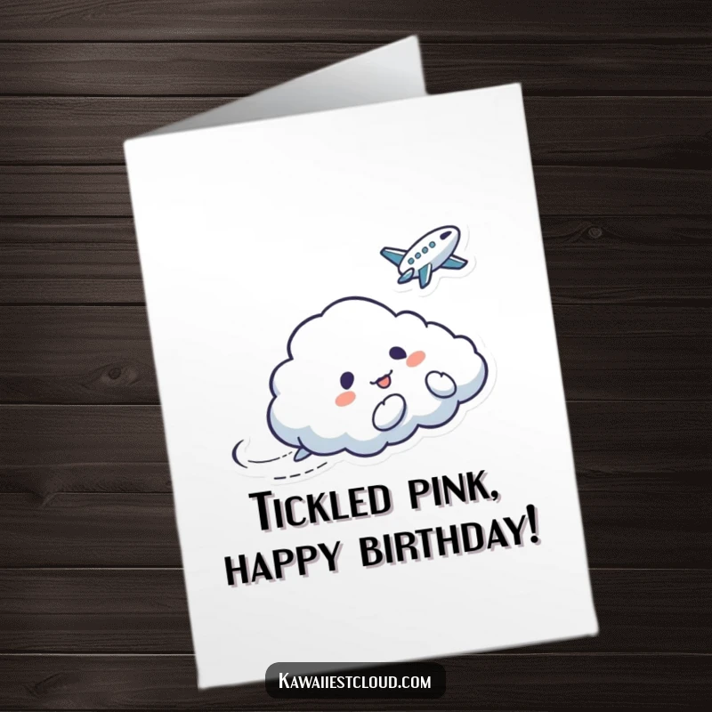Funny Free Printable Birthday Card featuring a mischievous cloud character playfully tickling a surprised bird, adding humor to greetings.