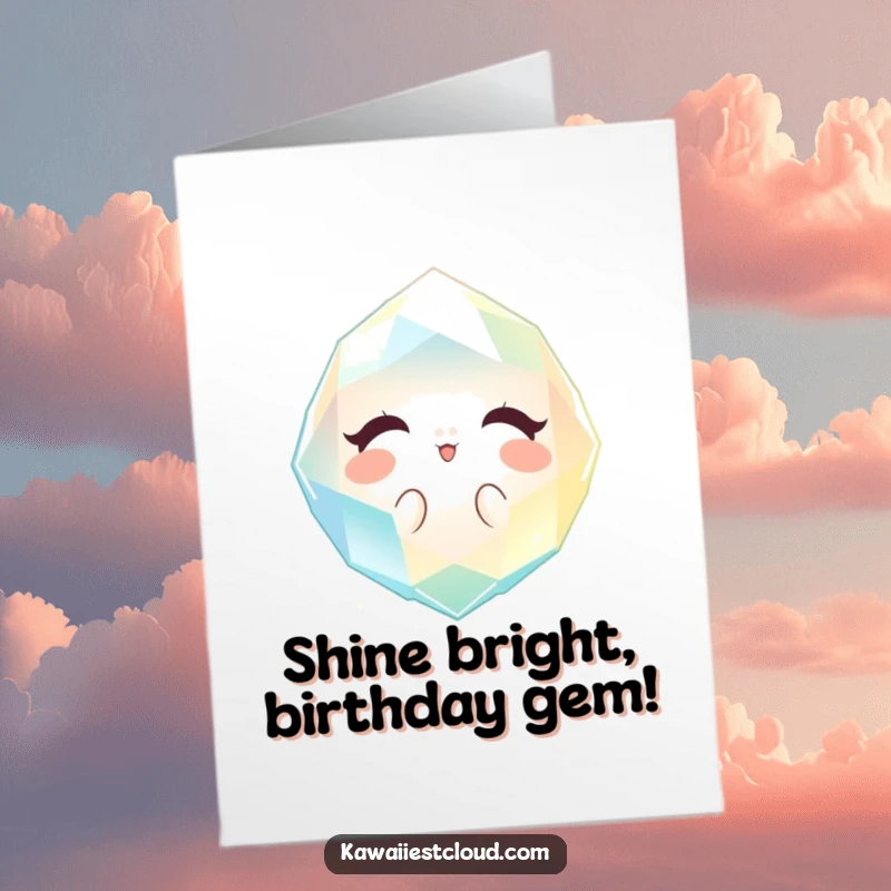 Funny Free Printable Birthday Card featuring a sparkling gem radiating gentle light, perfect for a bright downloadable gift.