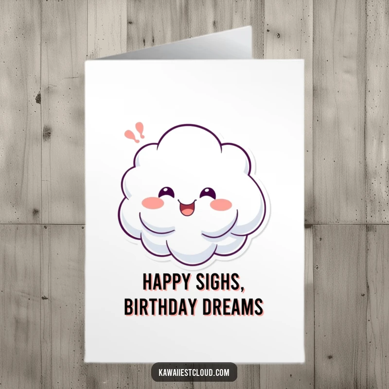 Funny Free Printable Birthday Card: A cheerful cloud emits a happy sigh, expressing pure contentment and joy, a delightful downloadable.