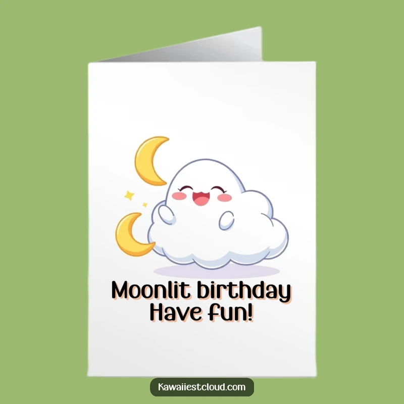 Free Printable Birthday Card: Moon Play Cloud Fun - Funny Downloadable Gift