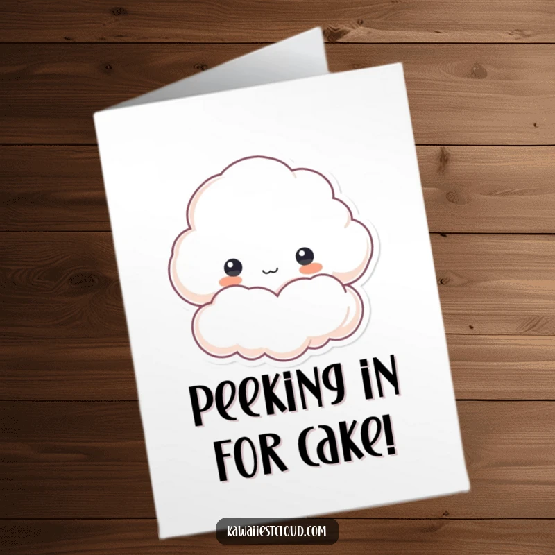 Funny Free Printable Birthday Card: A curious cloud peeks playfully from behind a fluffy edge, hinting at delightful birthday surprises.