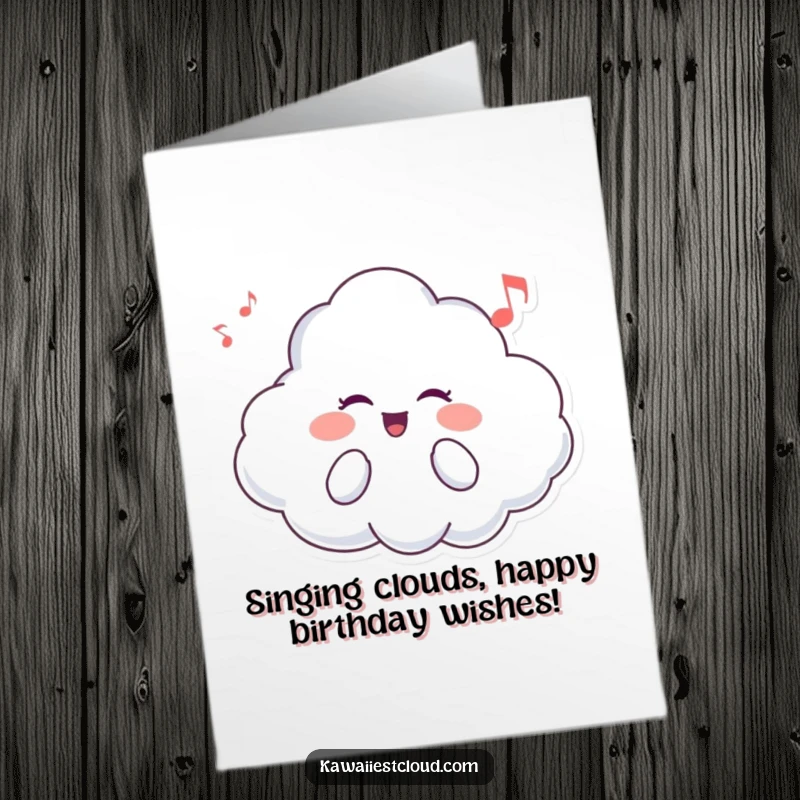 Funny Free Printable Birthday Card: Cheerful cloud character happily singing a sweet, musical tune, spreading birthday cheer.