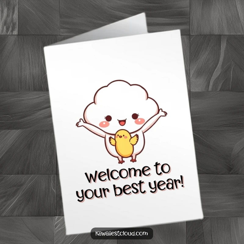 Funny Free Printable Birthday Card: A cloud character with outstretched arms gently welcomes a small bird, symbolizing warmth.