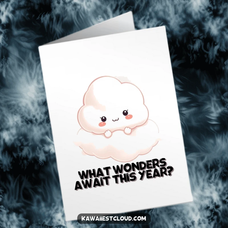 Funny Free Printable Birthday Card: A curious cloud character peeks through a swirling mist, seeking joy