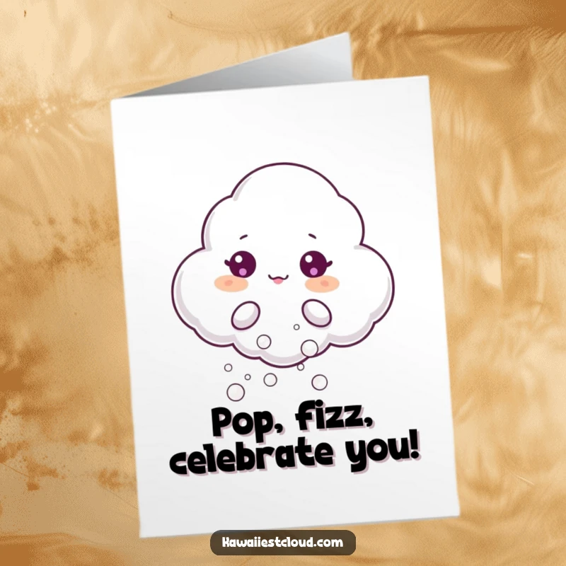 Funny Free Printable Congratulations Card: Beaming Cloud Character Joyfully Puffing Out Numerous Shimmering Bubbles.