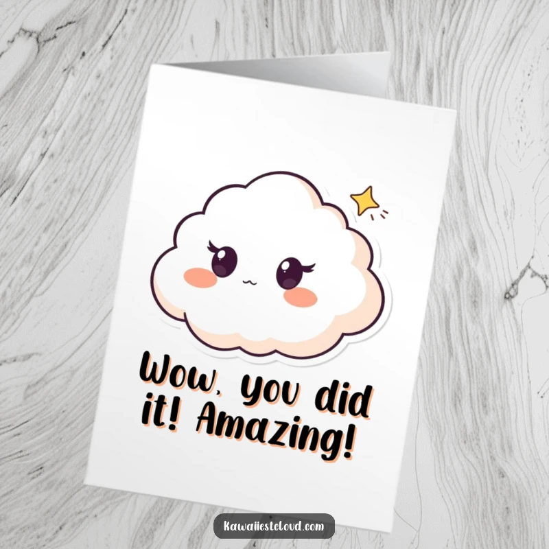 Funny Free Printable Congrats Card: A cloud character with shocked eyes watches a shooting star, celebrating a wondrous achievement.