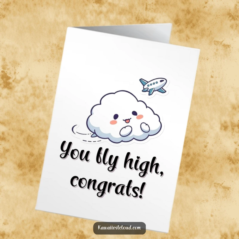 Funny Free Printable Congratulations Card with a mischievous cloud character tickling a passing bird, celebrating achievements with humor.