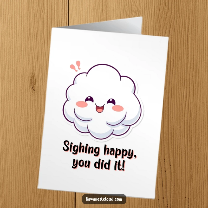 Funny Free Printable Congratulations Card: A cheerful cloud sighs happily, embodying the joy of achievement, a celebratory downloadable.