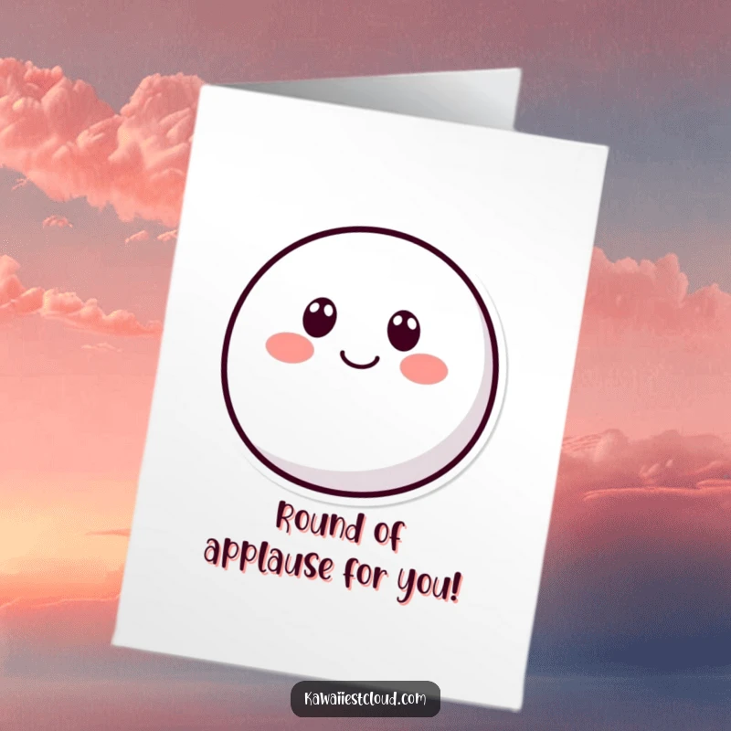 Funny Free Printable Congratulations Card featuring a rounded character with dot eyes and a curved smile giving a celebratory wave. Great DIY gift.