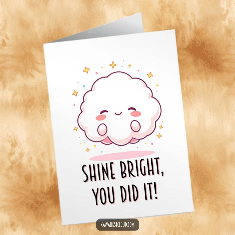 Funny Free Printable Congrats Card: Cheerful cloud raining colorful sparkles, perfect for celebrating achievements with a bang.