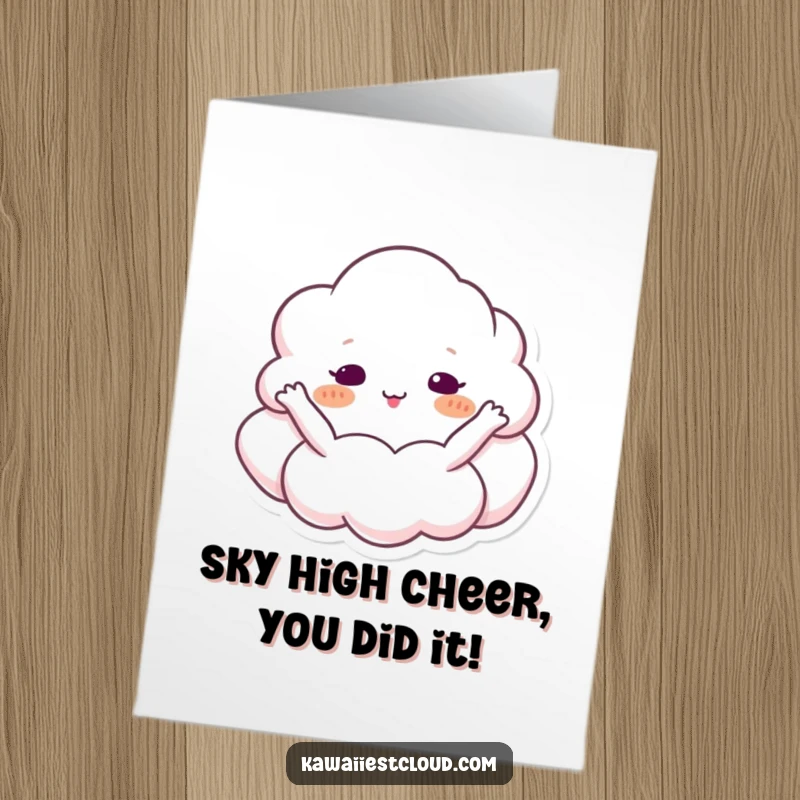 Funny Free Printable Congratulations Card: A delighted cloud character embracing the blue sky, celebrating success.